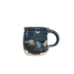Don Brimberry Vintage Studio Pottery Stoneware Mug, Blue, White and Earth Tones